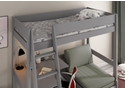 Modern, grey high sleeper with corner desk and pull out chair bed beneath. Solid wood construction, wood slatted base.