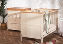 Modern cashmere and wooden 2 piece room set, cot bed and 3 drawer changing unit. Cot bed has 3 base height settings.