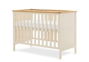 Modern, cashmere and wood mini cot bed with open slatted sides and 3 base heights. Crafted from pine.