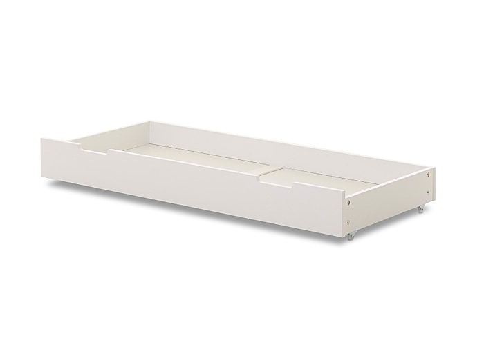 White Under drawer with castors and cut out handles for the Obaby Evie cot bed 140 x 70cm.