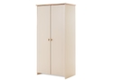 Contemporary cashmere double wardrobe with two hanging rails and one full width shelf. Brass handles and Inlayed detailing.