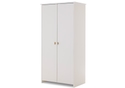Contemporary white double wardrobe with two hanging rails and one full width shelf. Brass handles and Inlayed detailing.