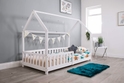 White wooden Explorer Playhouse children or toddlers bed, Low to the ground.