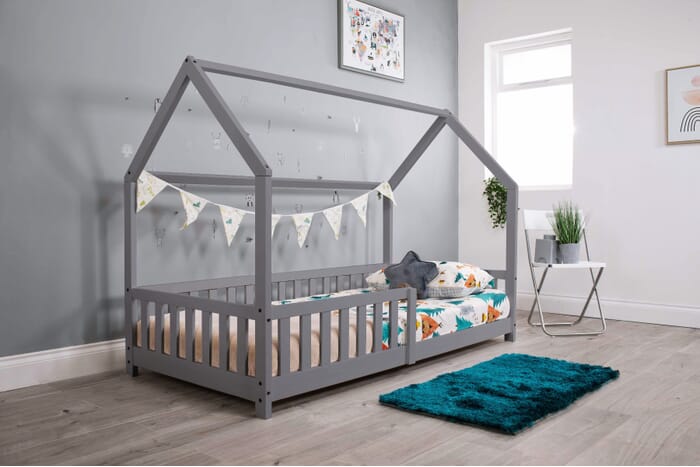 Flair Grey Wooden Explorer Playhouse Single Bed With Rails