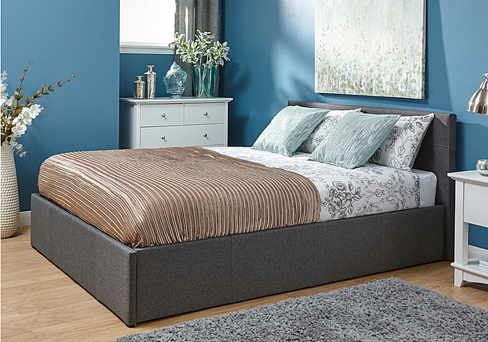 GFW Side Lift Ottoman Bed modern design sturdy hardwood frame available in grey hopsack fabric and grey faux leather
