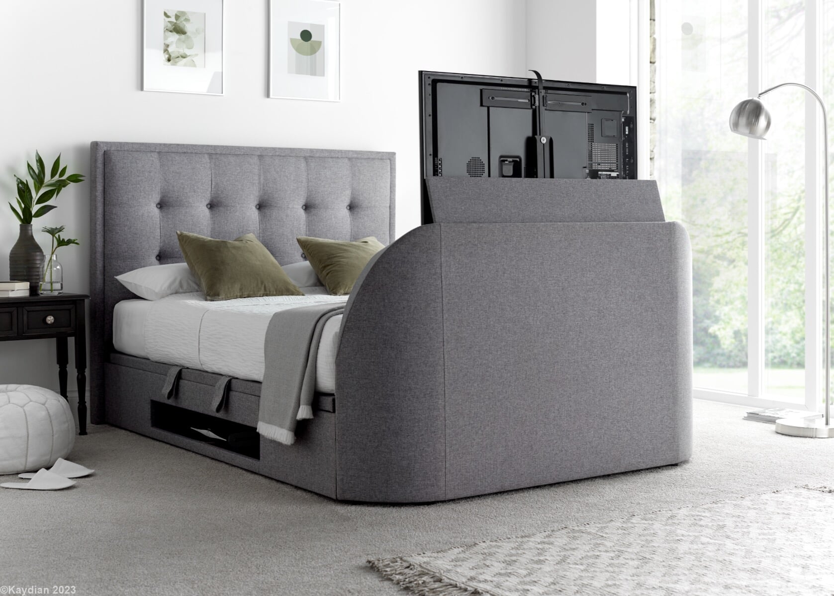 Grey ottoman tv bed sale