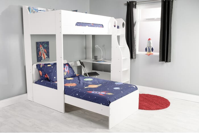 Flair Cosmic L Shaped Bunk Bed White, L Shaped Double Bunk Beds Uk