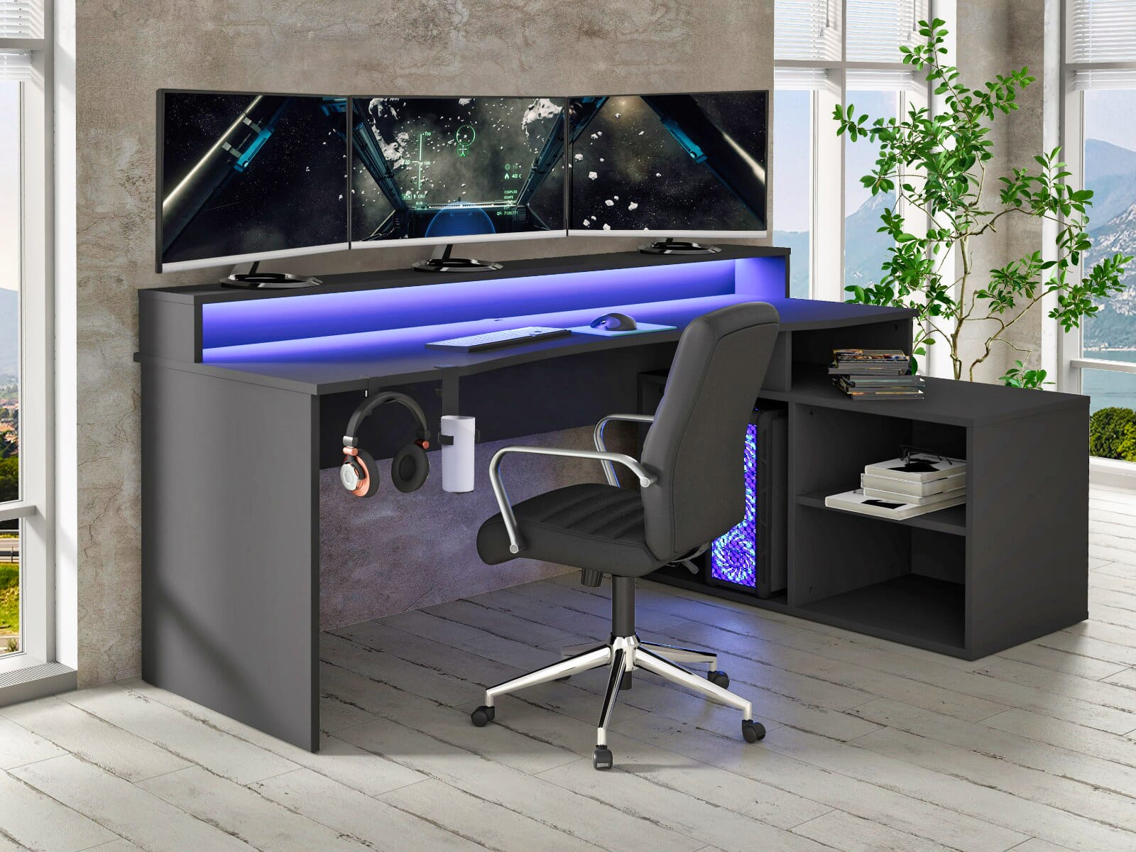 Gaming Desk PC Computer Desk R-shaped Table Home Office Gamer Desk