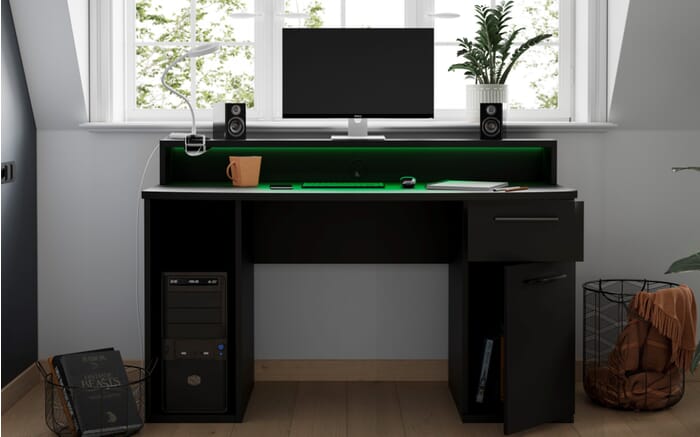LED gaming desk with drawers