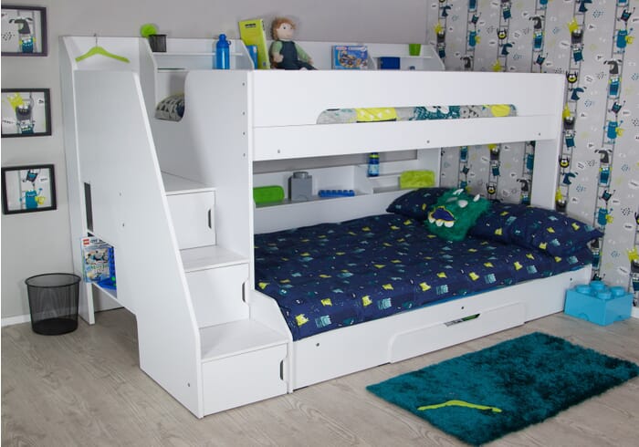 Flair Furnishings Slick Staircase Triple Bunk Bed White
