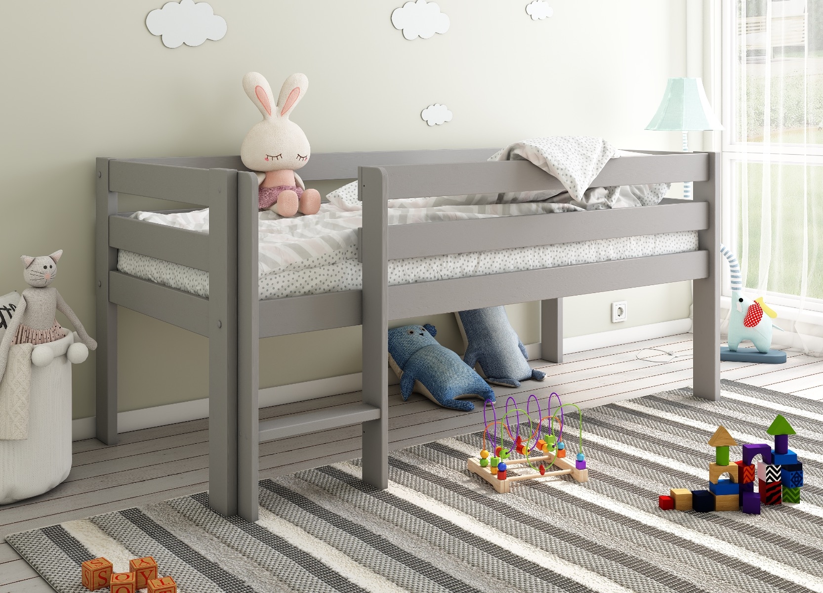 Grey shorty midsleeper bed