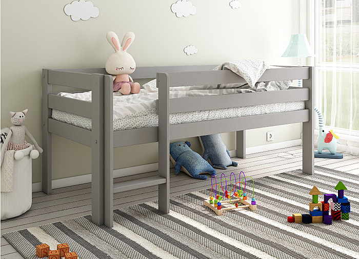 Noomi Solid Wood Shorty Midsleeper Frame Only Grey (FSC-Certified)