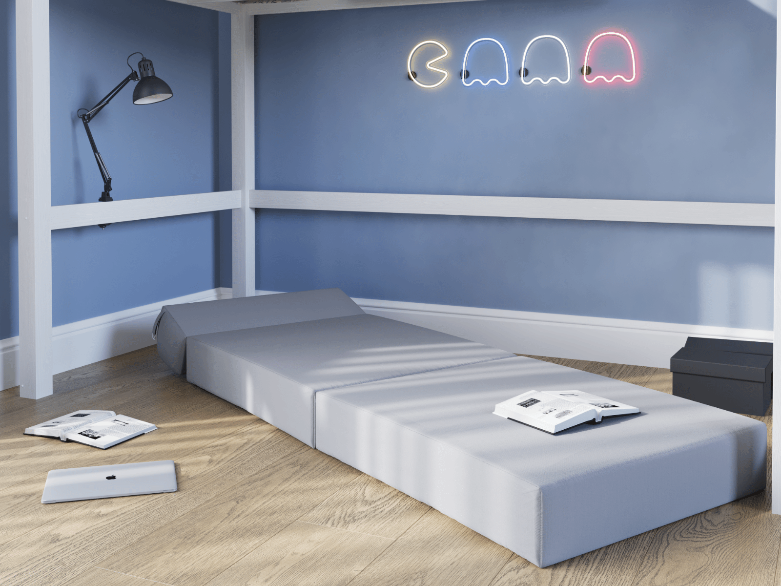 cream double fabric bed