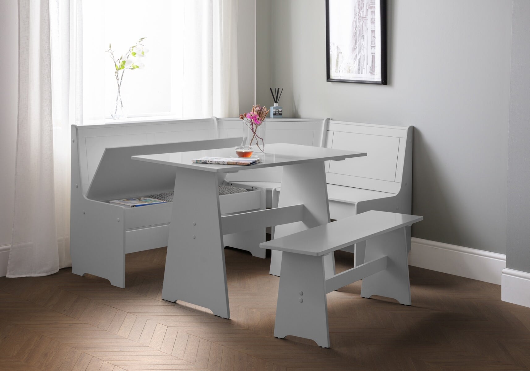 corner kitchen table set with storage