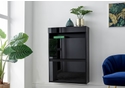 GFW Galicia Wall Hanging Two Tier Shoe Cabinet with two pull down drawers and a shelf with blue led down lights high gloss finish in black grey or white