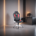 Red and black gaming racing chair in office