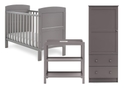 Stylish taupe grey 3 Piece nursery room set, comprising, cot, single wardrobe and open changing unit.