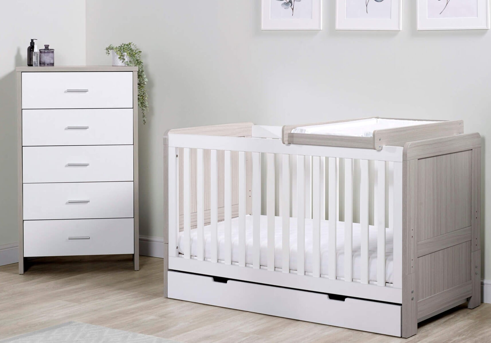 Cot bed and on sale chest of drawers