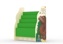 Children's brightly coloured Gruffalo themed sling bookcase. Images of the Gruffalo and mouse on the sides. 4 Bright green book sleeves