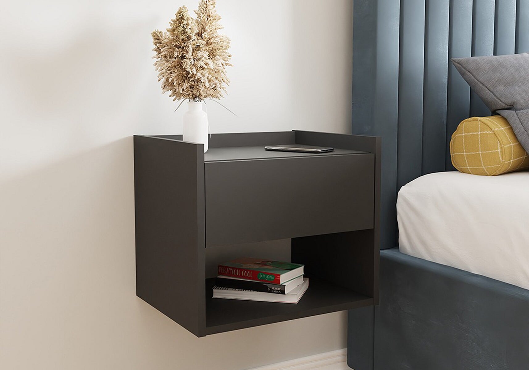 Wall mounted bedside table with deals drawer