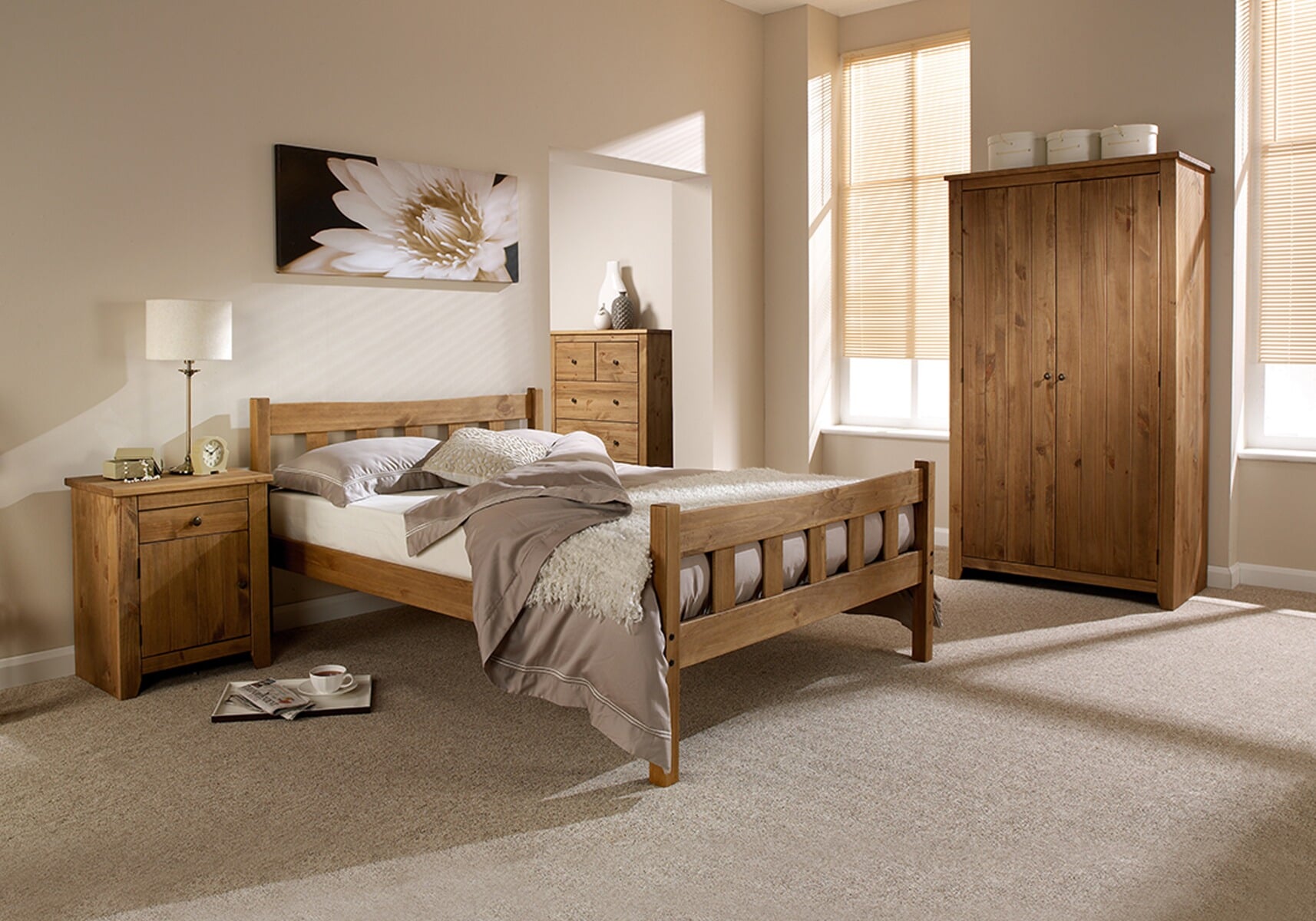 Oak wardrobe and bed