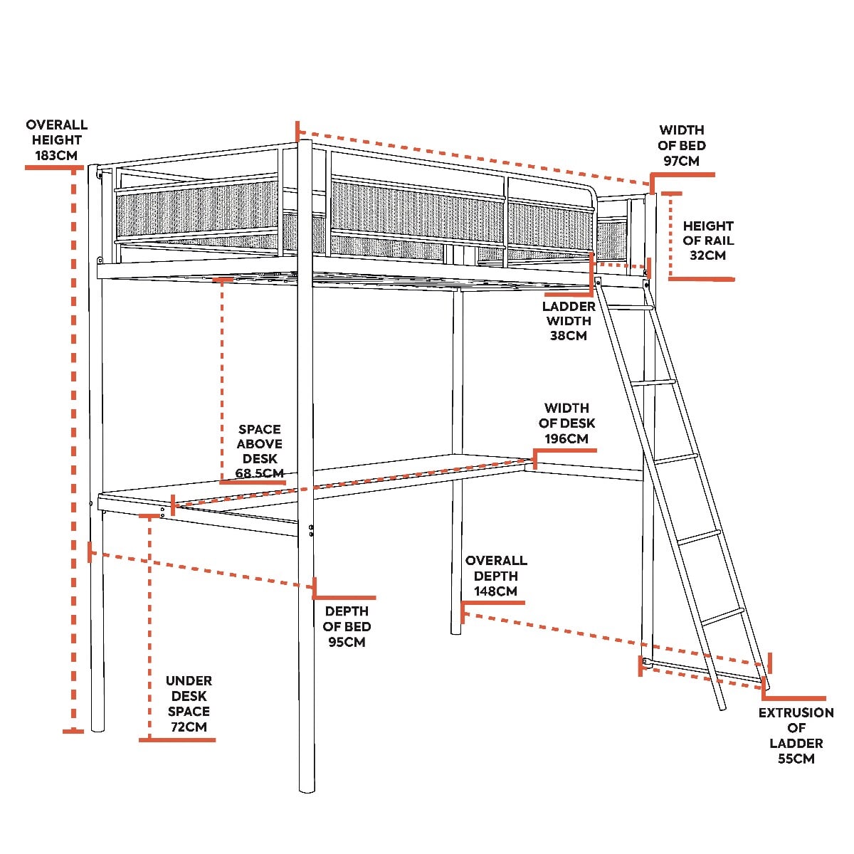 X Rocker HQ High Sleeper Gaming Bed With Desk