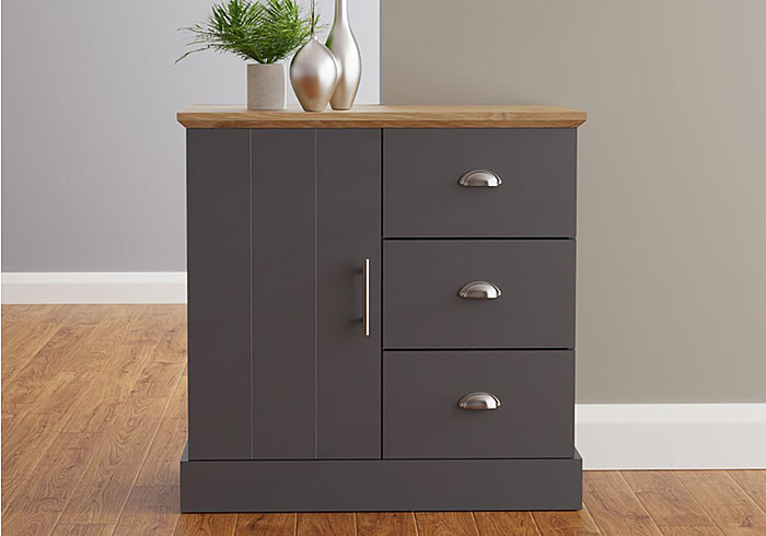 GFW Kendal Multi Unit classic country styling with 3 drawers 1 cupboard available in grey and slate blue with a contrasting oak effect top
