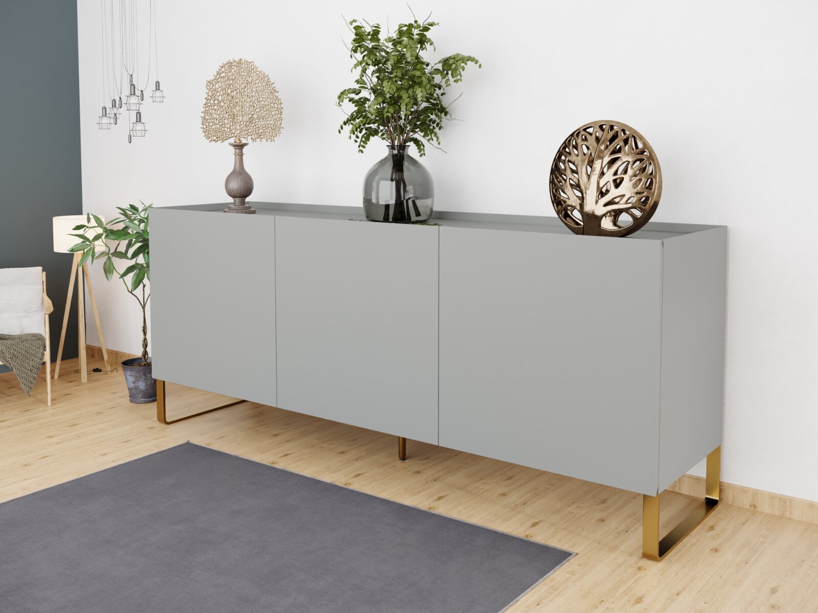 Flair Lenny Painted Sideboard Grey with Brass Accents