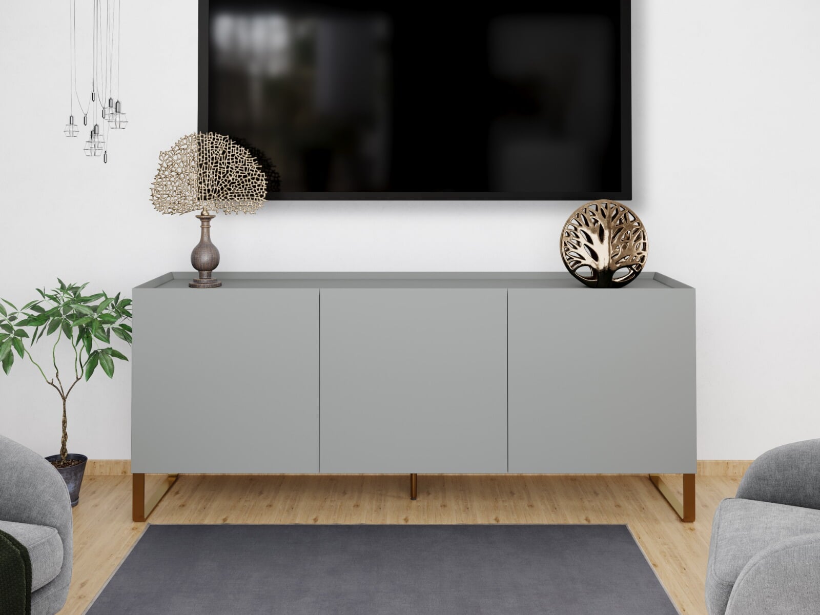 Flair Lenny Painted Sideboard Grey with Brass Accents 160x40