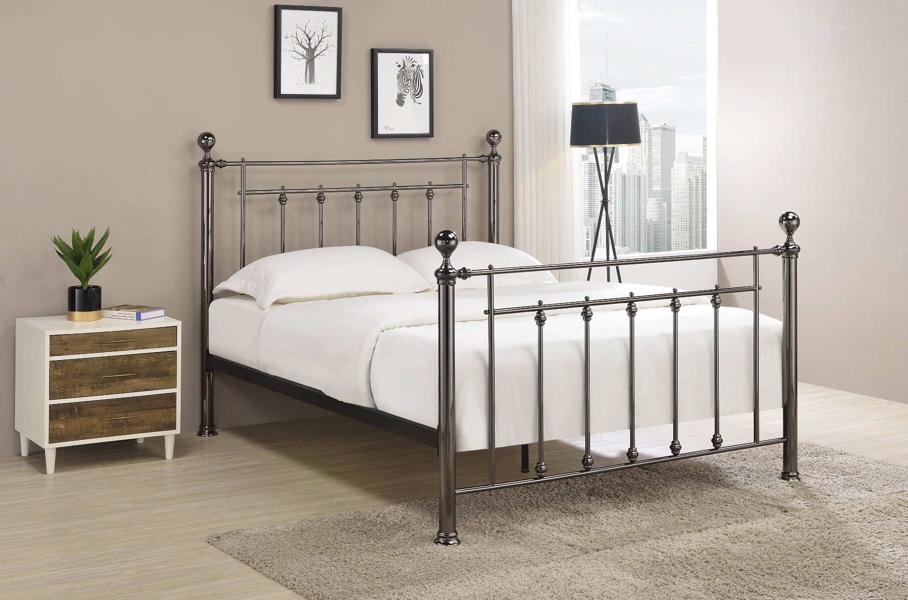 King size metal bed online frame with wheels