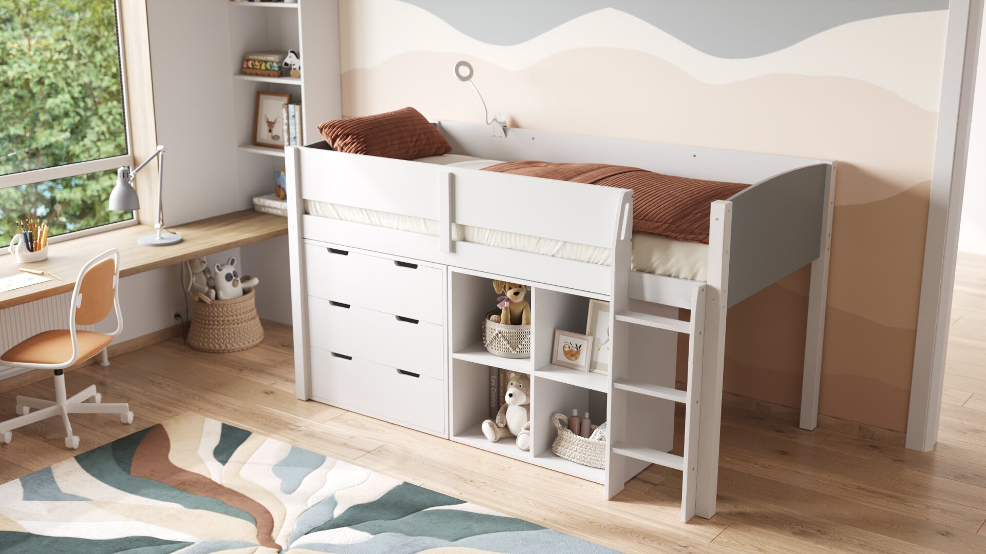 Wooden mid top sleeper with storage