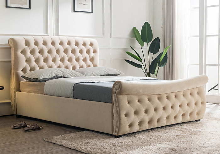 Flair Furnishings Lucinda Chesterfield Side Lift Ottoman Bed Beige
