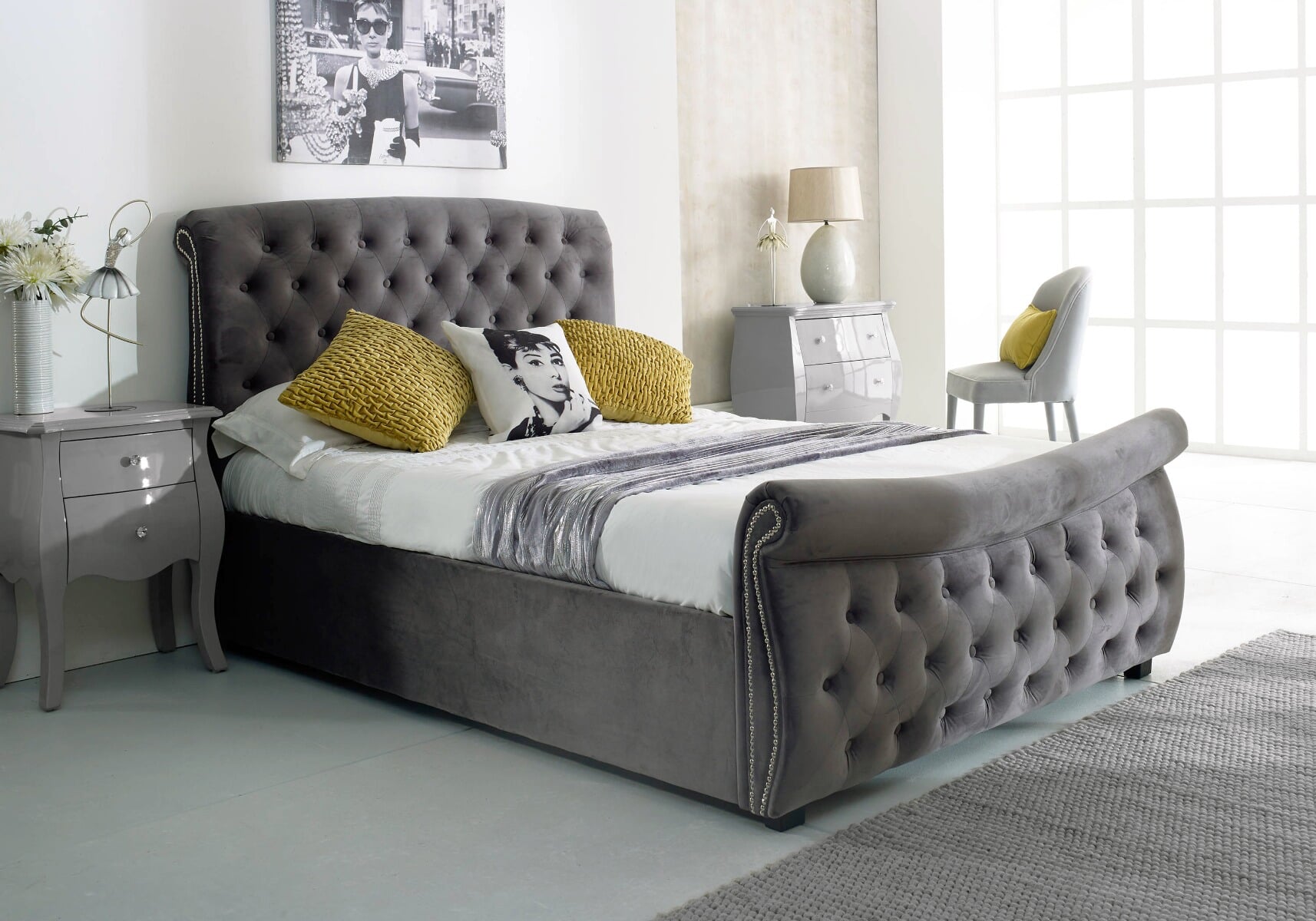 Grey sleigh online king size bed