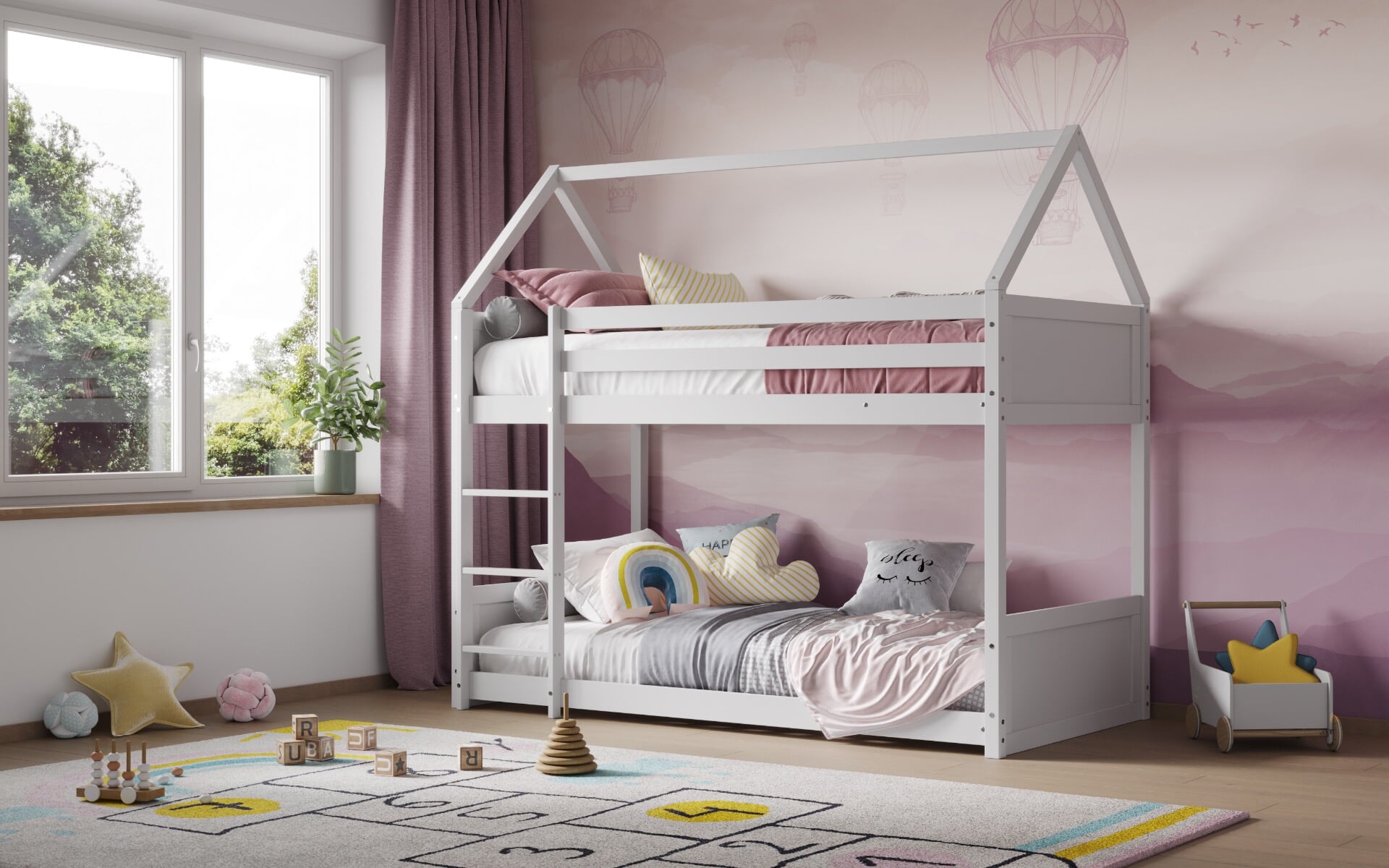 Flair Luna House Wooden Low Bunk Bed White