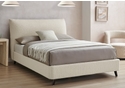 Contemporary ivory boucle fabric bed frame with a pillow back headboard. Low foot end and stylish angled dark feet.