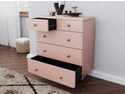 Flair Maddie Chest of Drawers Pink and Brass retro styling mdf construction Pink finish brass handles and legs open drawers