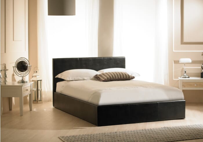 Emporia Beds Madrid Black Faux Leather, Black Faux Leather Ottoman Bed