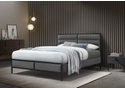 Grey Faux Leather Bed Frame, Contemporary style with a sleek black metal frame. Padded headboard, low foot end.
