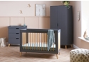 Modern Scandi style 3 piece nursery room set, mini cot bed, double wardrobe and 3 drawer changing unit in Slate Grey and natural.