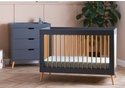 Scandinavian style slate and Natural 2 piece mini room set including a mini cot bed and 3 drawer changing unit.