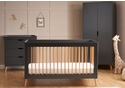 Modern scandinavian design 3 piece room set in a  grey and natural finish. Cot bed, double wardrobe and 3 drawer changing unit.