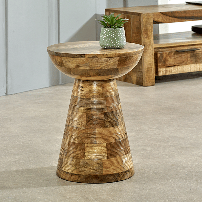 Indian Hub Surrey Solid Wood Round Side Table Mushroom Style