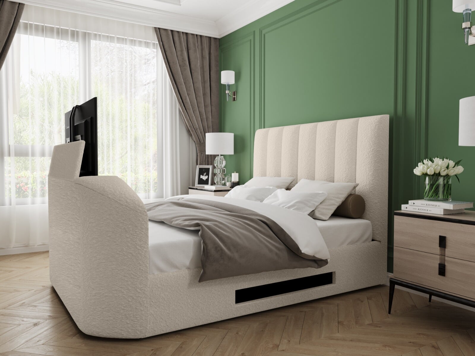 Beige tv online bed