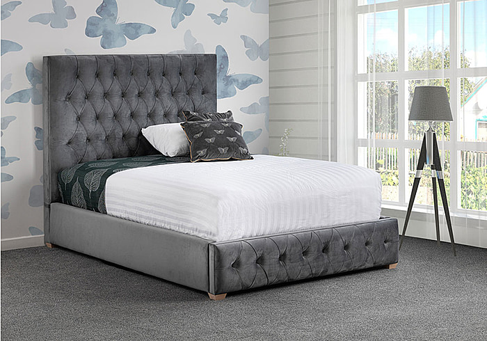 Sweet Dreams Melody Fabric Bed Frame slatted base 12 fabric options Wooden feet Deep padded headboard