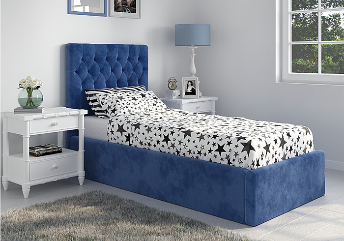 Flair Milan Navy Blue Velvet Single Ottoman Bed