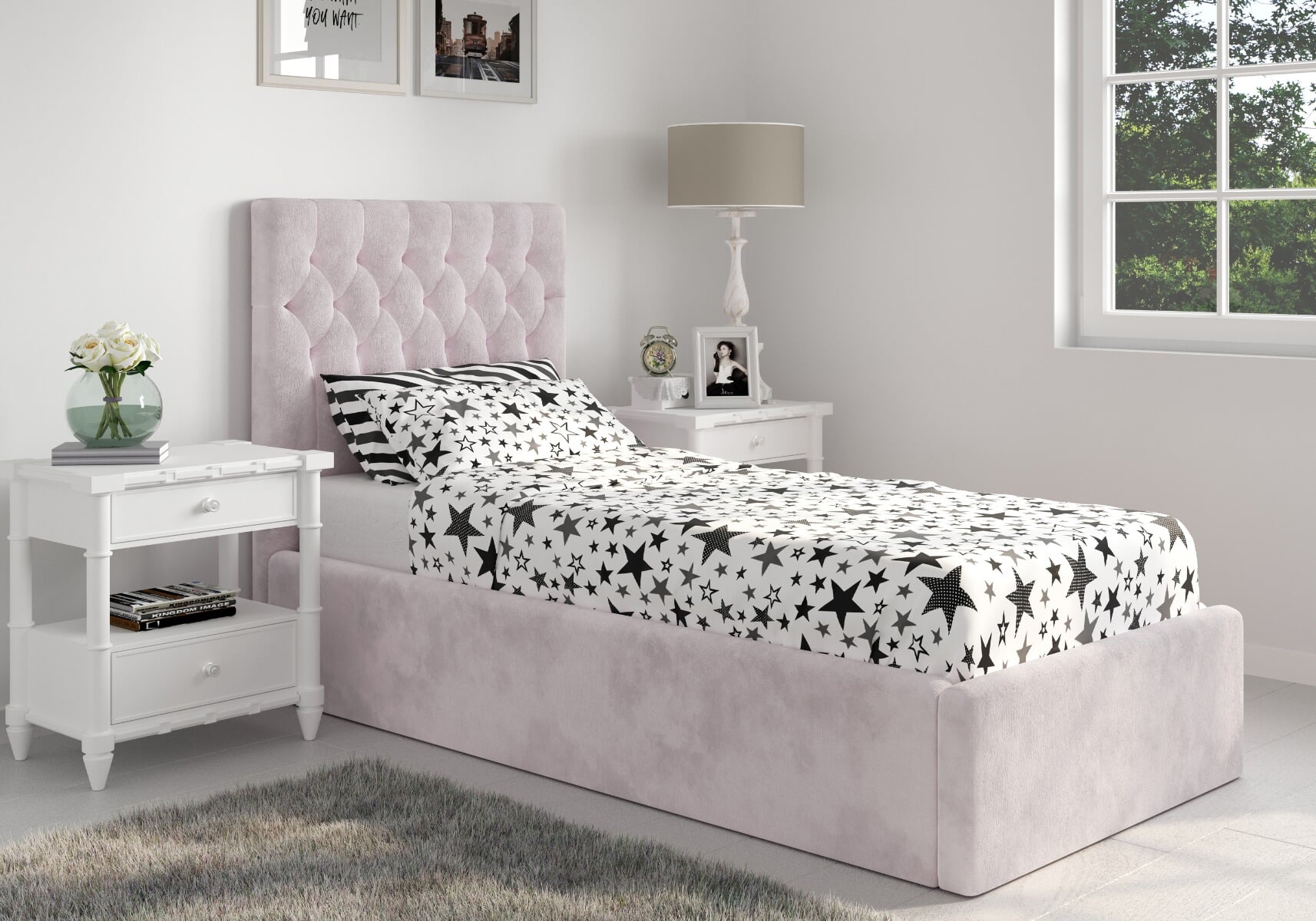 Grey velvet online single ottoman bed