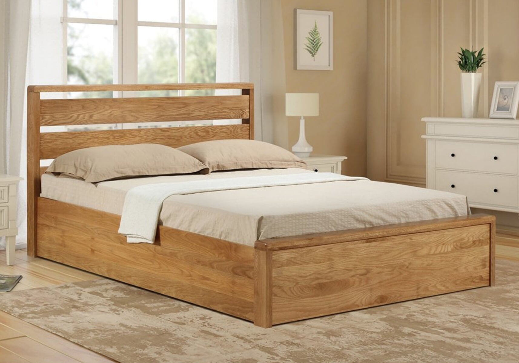 super king oak ottoman bed