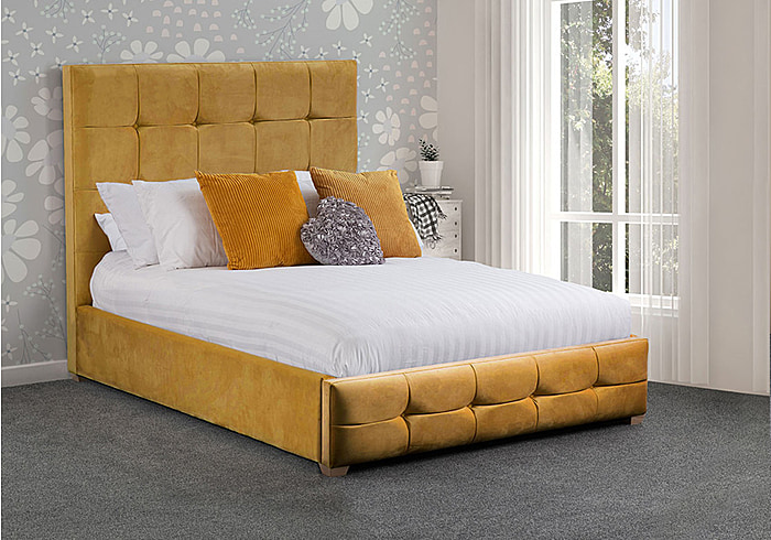Sweet Dreams Music Fabric Bed Frame high padded headboard button detailing slatted base choice of fabrics