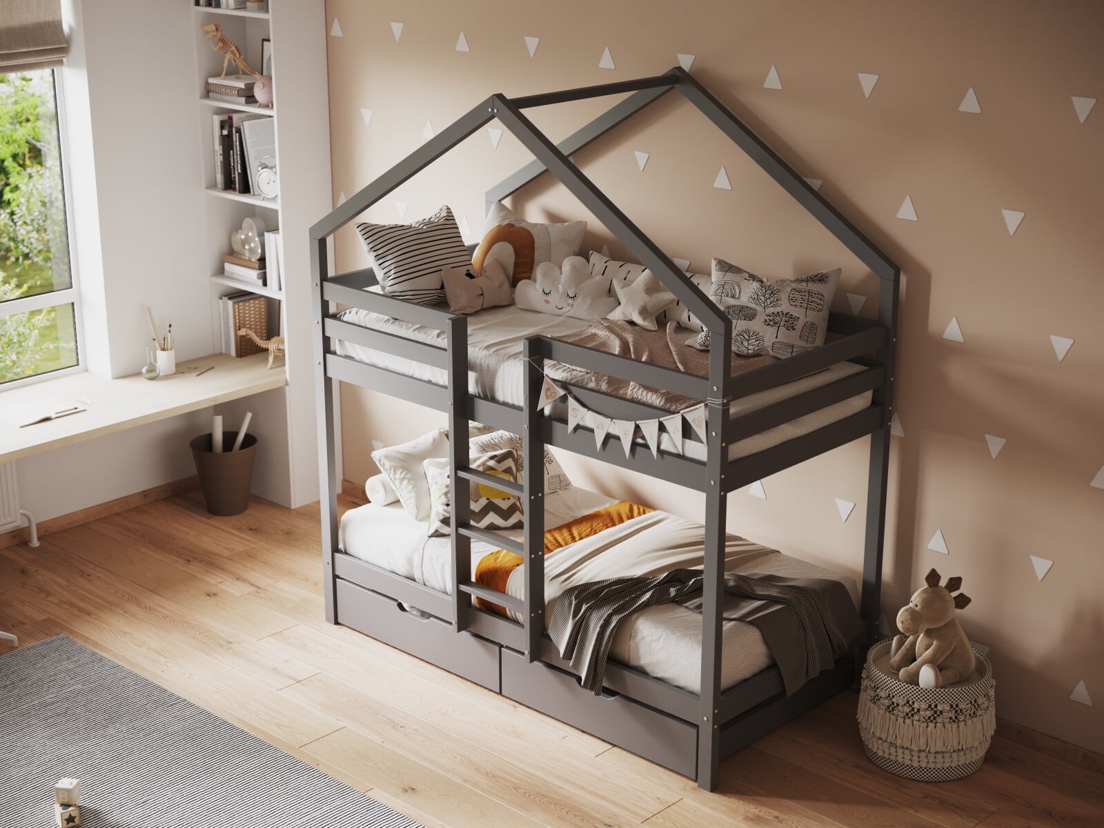 Wooden house online bunk bed