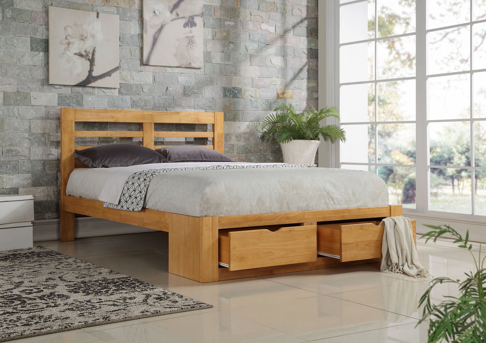 Modern solid wood store bed frame